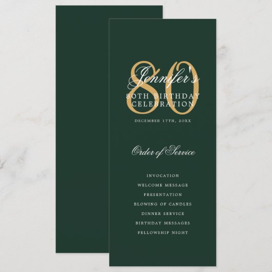 Élégant programme 80e anniversaire Green Gold (Devant / Derrière)