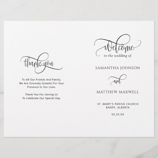 Elegant, Programme Calligraphy Folded Wedding (Devant)