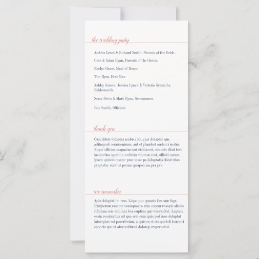 Élégant programme corail, Collection Mariage Carol (Dos)