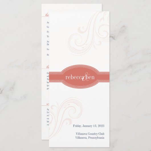 Élégant programme corail, Collection Mariage Carol (Devant / Derrière)