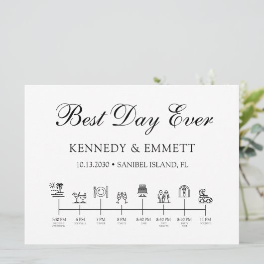 Élégant programme de calendrier du jour de mariage (Debout devant)