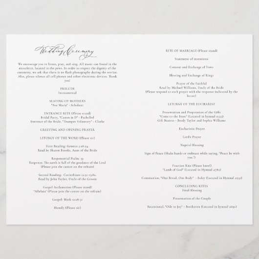 Élégant programme de cérémonie de la messe des Mar (Dos)