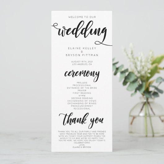 Élégant programme de cérémonie de mariage (Debout devant)