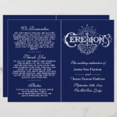 Élégant programme de cérémonie de Mariage bleu et  (Devant / Derrière)