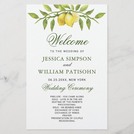 Élégant programme de cérémonie de Mariage de verdu (Devant)