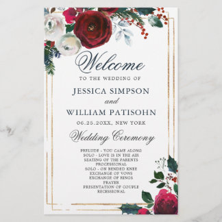 Élégant programme de cérémonie de mariage d'hiver