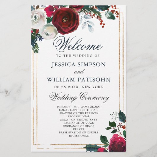 Élégant programme de cérémonie de mariage d'hiver (Devant)