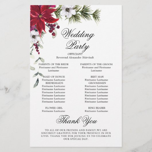 Élégant programme de cérémonie des Mariages de Red (Dos)