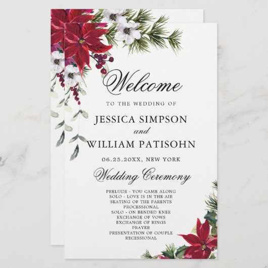 Élégant programme de cérémonie des Mariages de Red (Devant / Derrière)