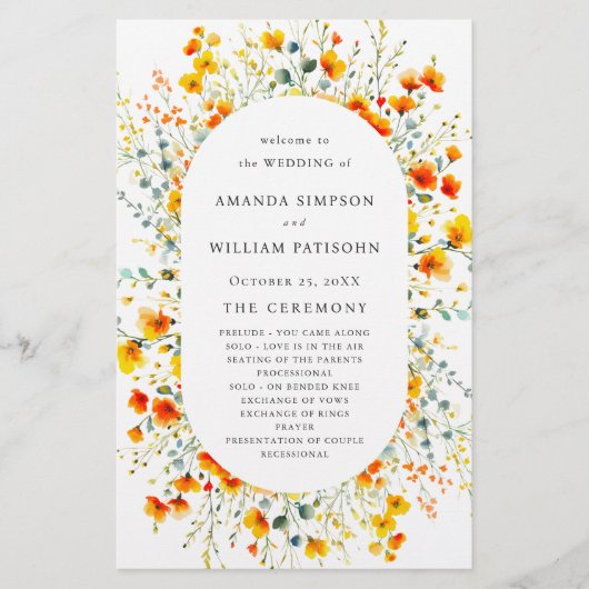 Élégant programme de cérémonie des Mariages florau (Devant)