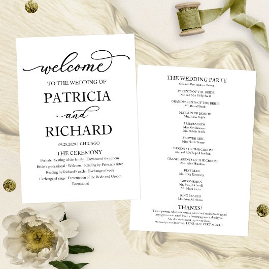 Élégant programme de cérémonie Mariage de calligra