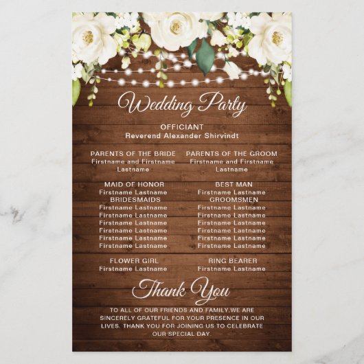 Élégant programme de cérémonie Mariage de dentelle (Dos)