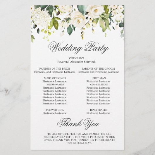 Élégant programme de cérémonie Mariage de Roses Bl (Dos)