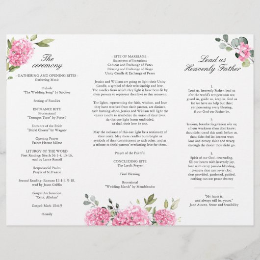 Élégant Programme de Cérémonie Mariage d'Hydrangée (Dos)