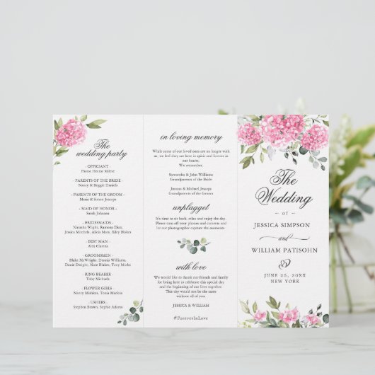 Élégant Programme de Cérémonie Mariage d'Hydrangée (Debout devant)