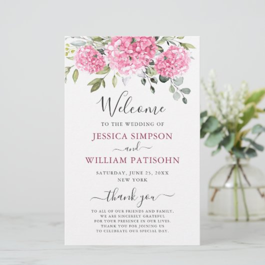 Élégant Programme de Cérémonie Mariage d'Hydrangée (Debout devant)