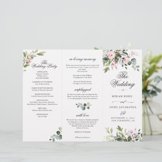 Élégant programme de cérémonie Mariage Eucalyptus (Debout devant)