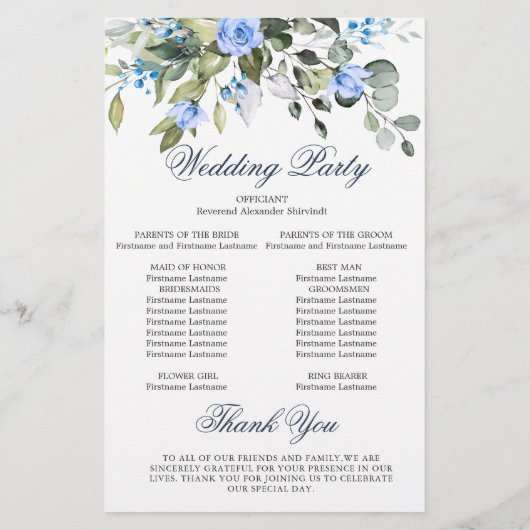 Élégant programme de cérémonie Mariage Eucalyptus (Dos)