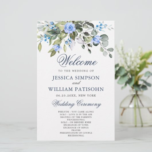 Élégant programme de cérémonie Mariage Eucalyptus (Debout devant)