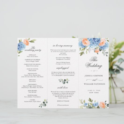 Élégant programme de cérémonie Mariage Hydrangea B (Debout devant)