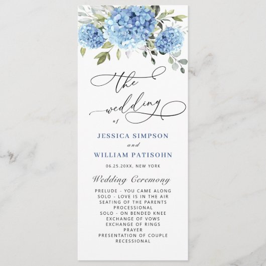Élégant programme de cérémonie Mariage Hydrangea B (Devant)