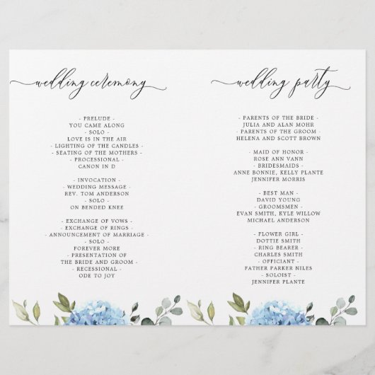 Élégant programme de cérémonie Mariage Hydrangea B (Dos)