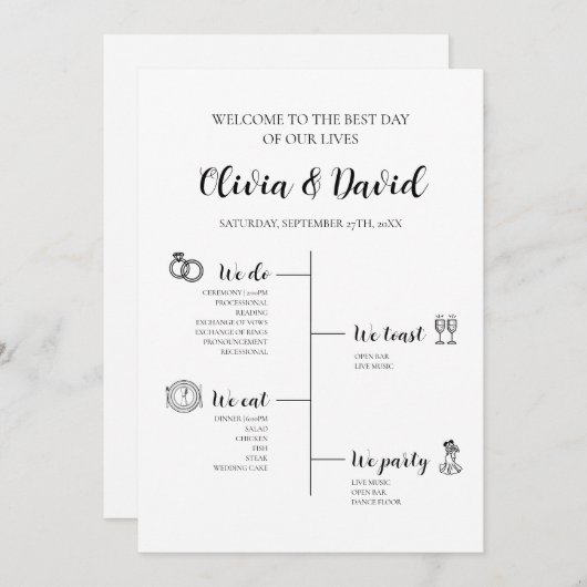 Élégant programme de chronologie Mariage moderne u (Devant / Derrière)