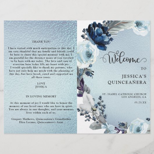 Élégant programme de huile bleu clair Quinceañera (Devant)