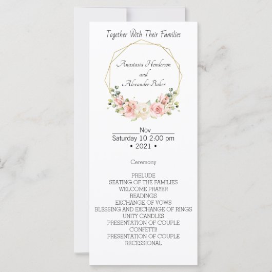 Élégant programme de mariage. (Devant)