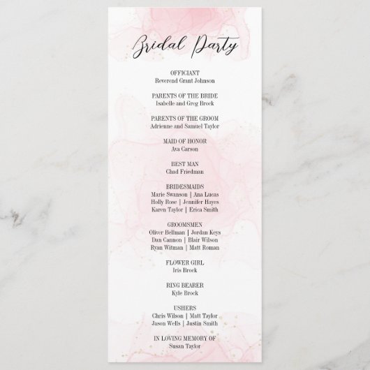 Élégant programme de mariage (Dos)