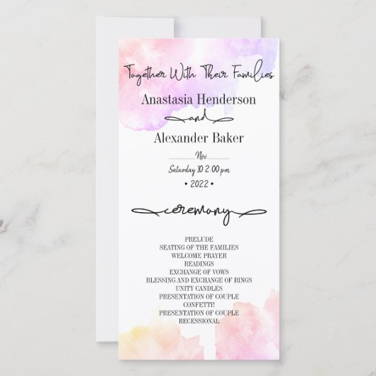 Élégant programme de mariage. (Devant)