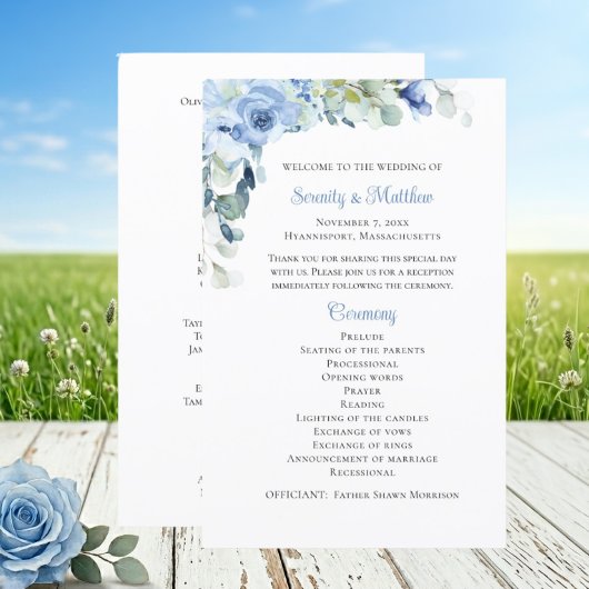 Élégant programme de mariage à la rose aquarelle b