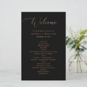 Élégant programme de mariage à l'encre dorée et no (Debout devant)