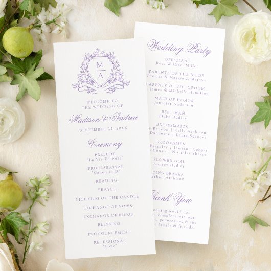 Élégant Programme de Mariage à Monogramme et Crête