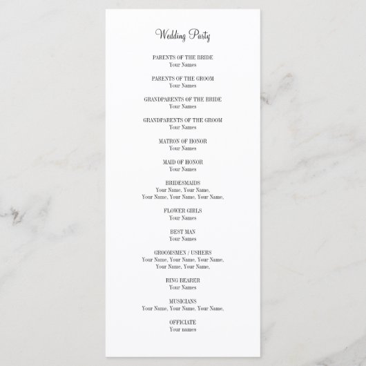 Élégant programme de mariage avec coeur rose rusti (Dos)