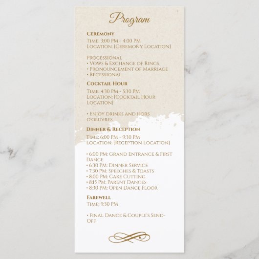Élégant programme de mariage avec photo et script  (Dos)