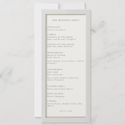 Élégant programme de mariage blanc cassé (Dos)