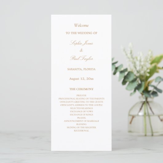 Élégant programme de mariage blanc doré beige (Debout devant)