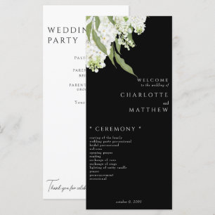 Élégant programme de mariage blanc floral B/W