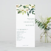 Élégant programme de mariage blanc floral vert et  (Debout devant)
