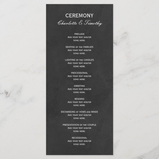 Élégant programme de mariage Blanc Noir (Devant)