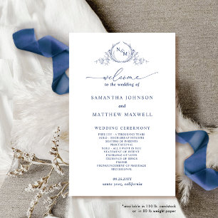 Élégant programme de mariage bleu de la marine mon
