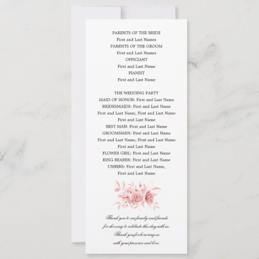 Élégant programme de mariage Blush rose floral Scr (Dos)