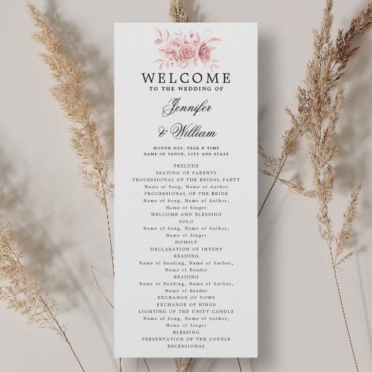 Élégant programme de mariage Blush rose floral Scr
