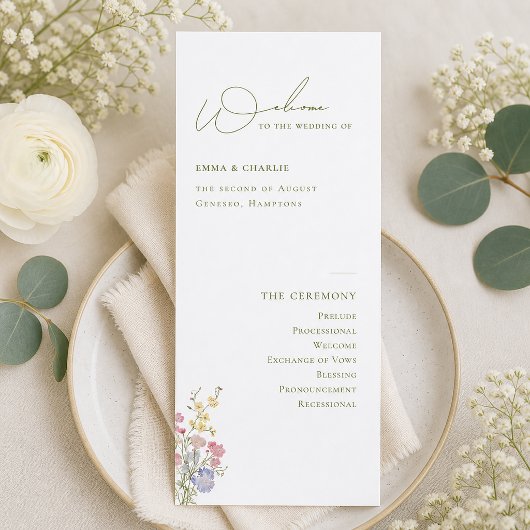 Élégant Programme de Mariage Bohème Chic Fleurs Sa