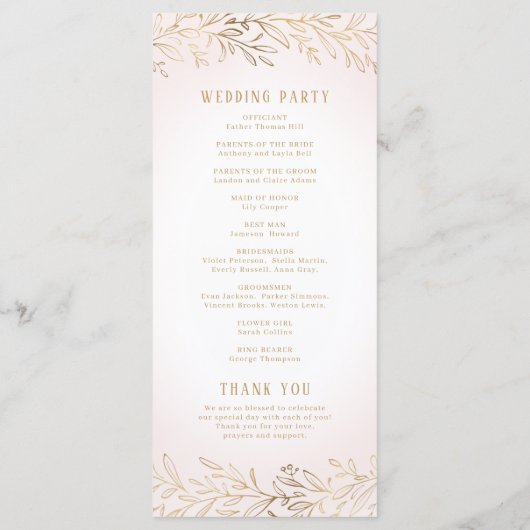 Élégant programme de mariage botanique en or roux (Dos)