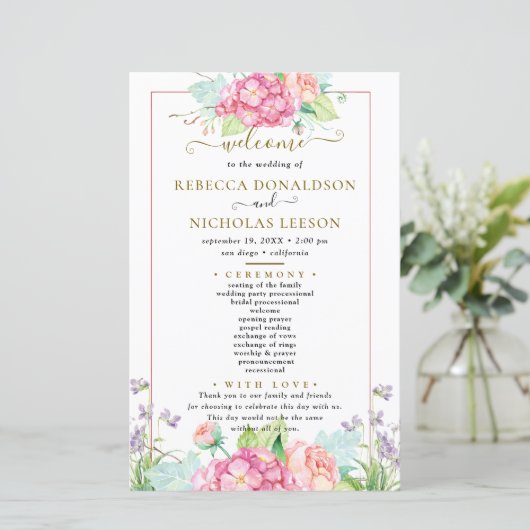 Élégant programme de mariage botanique Fleurs mign (Debout devant)