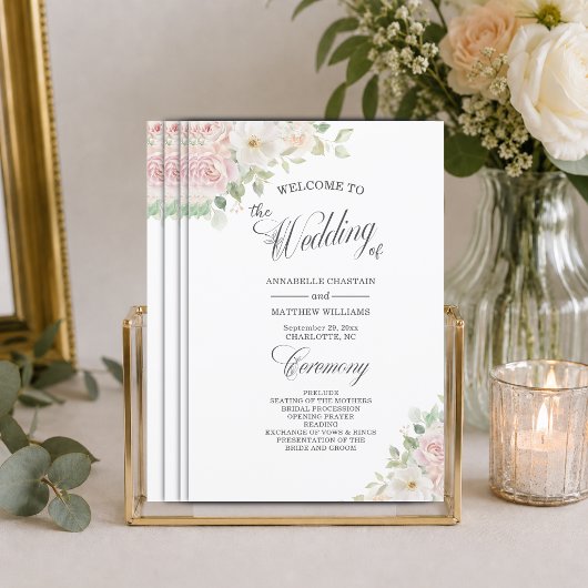 Élégant Programme de Mariage Budget Roses Douces B