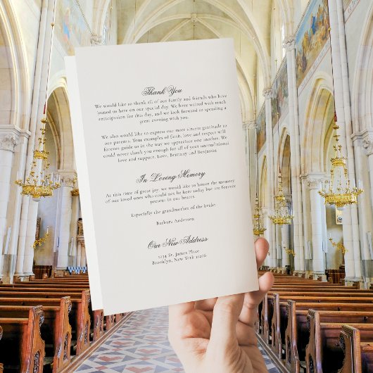 Élégant programme de mariage catholique plié en pl