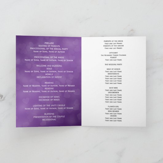 Élégant programme de mariage Coeurs modernes pourp (Intérieur)